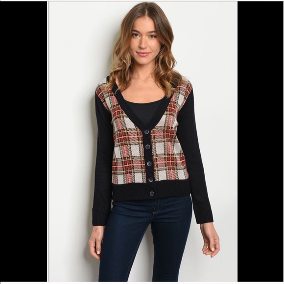 🍀NWT Red,black and white argyle sweater S M L BTS - Picture 2 of 4